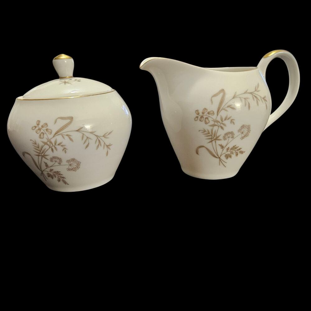 Johann Haviland Bavaria Creamer & Lidded Sugar Bowl Gold Trim Floral Porcelain